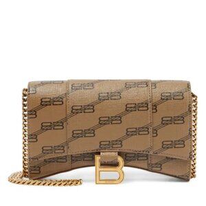 NWT Balenciaga Hourglass Wallet On Chain Brown Canvas BB Monogram